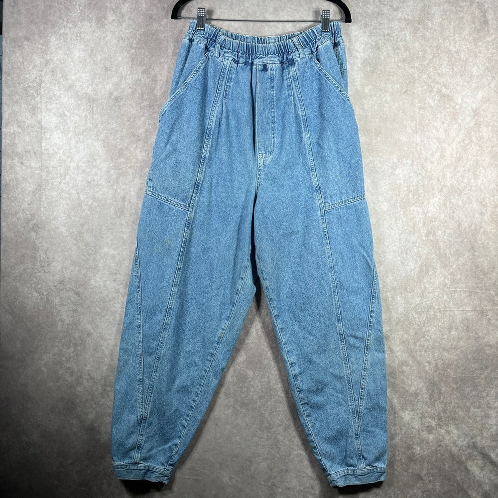 Vintage Express Balloon Jogger Jeans Womens Large Blue Denim  High Rise Pull On